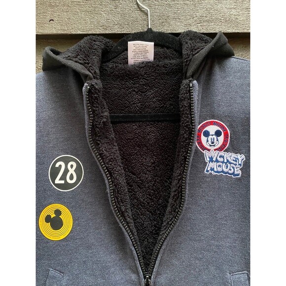 Disney Mickey Mouse Kids size S (6-7) sherpa lined hoodie jacket Black grey - Picture 8 of 11